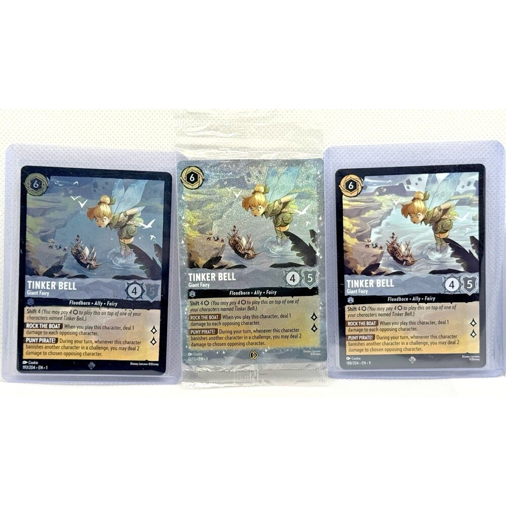 Disney Lorcana Tinker Bell Giant Fairy SR Foil Ch1 + Promo Holo + Ch9 Non-Foil
